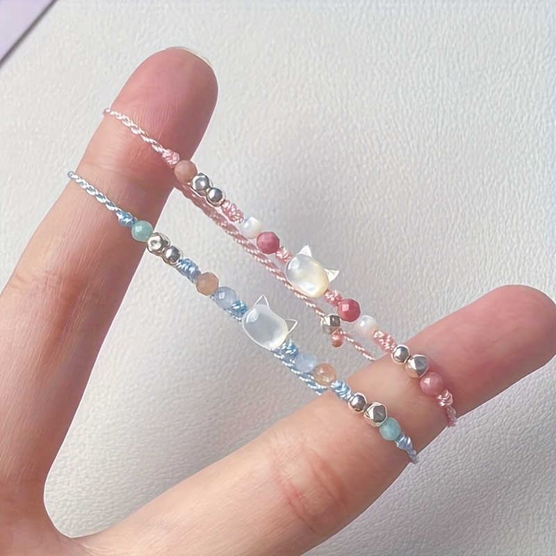 Set of 4 Hand Woven Cat Bracelets, Adjustable Minimalist Fortune Bracelets